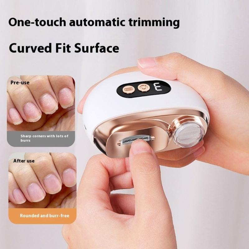 Automatic Nail Trimmer and Polishing Tool Built In LED Light USB Rechargeable Portable Design for Differernt Ages