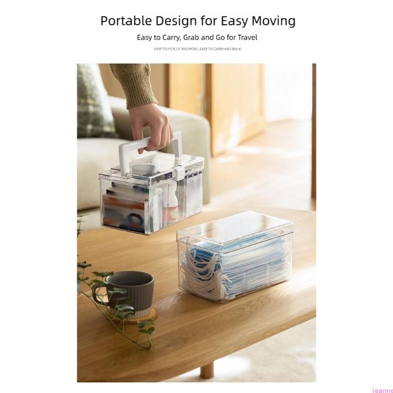 Transparents Medicine Storage Container With Convenient Handle Durability Office Desk for Home And Office Use