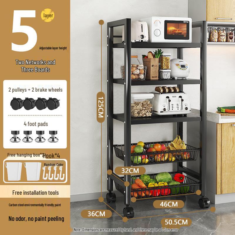 Multi-layer Movable Kitchen and Bathroom Storage Trolley and Vegetable Basket