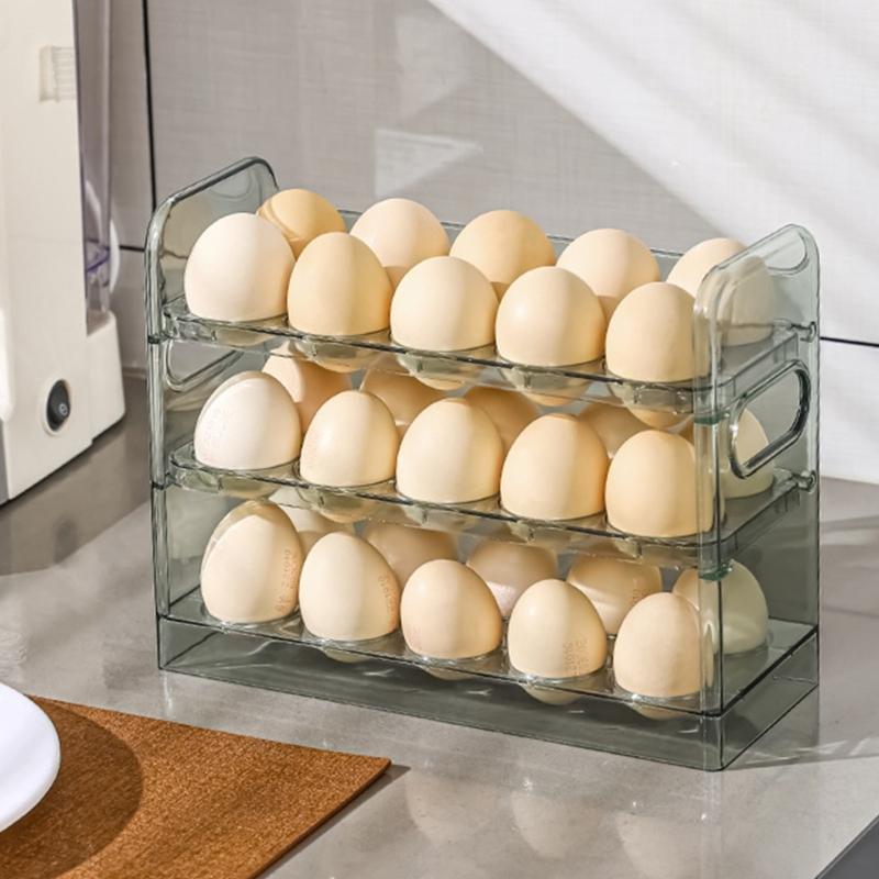 3 Tiers Eggs Holder With One Hand Operations Designs For Fridge Door Storage Clear Plastic Container Holds 30 Eggs