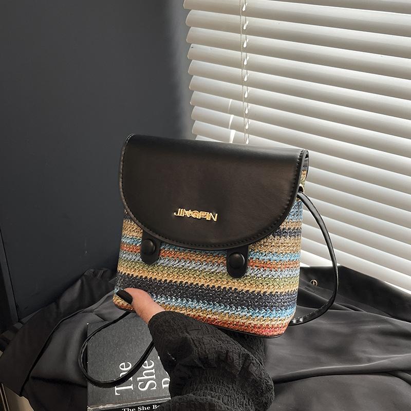 

Rainbow woven bucket bag women s new casual versatile portable shoulder bag high-end commuter messenger bag чорний