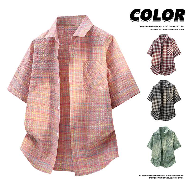 Bubble Gauze Short Sleeved Shirt Loose Casual Summer Thin Half Sleeved Shirt