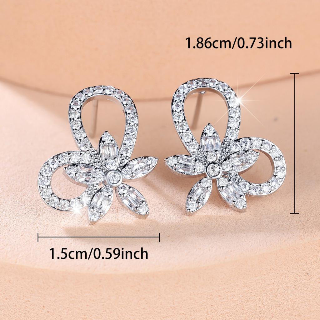 New Diamond Butterfly Flower Earrings, Slightly Inlaid Zircon Flash Earrings, Temperament Stud Earrings.