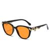 Retro Leopard Gradient Round Women Sunglasses  Luxury Metal Snake Decoration Design Personality Trend Men Sun Glasses Uv400