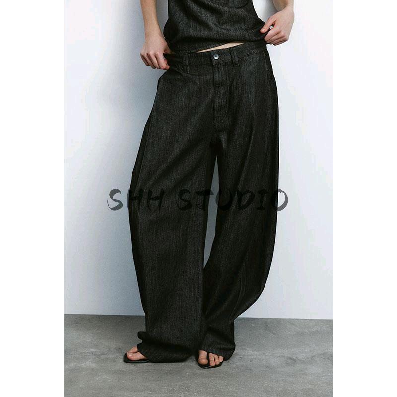 Spring New Women's Clothing Denim Strapless Chest Wrap Tops 6929263 Denim Effect Pleated Pants 6929213