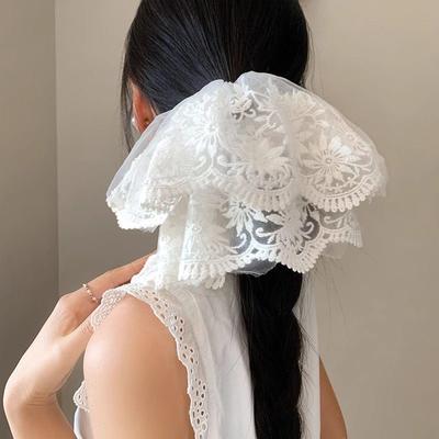 Korean Princess Style White Lace Mesh Scrunchie Oversized Luxury Hair Accessory for Women