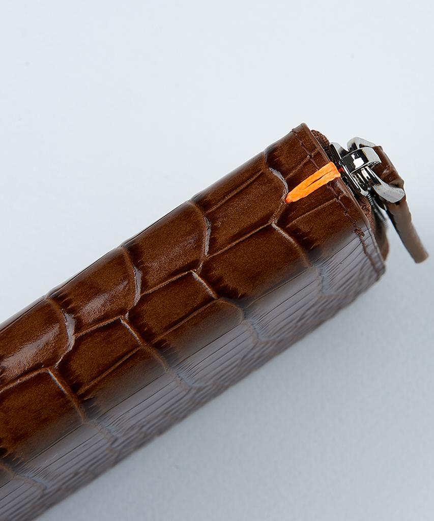 Lmn3011 Crocodile Embossed Long Wallet - Tan Brown