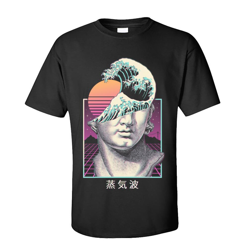 New Wave T Shirt for Men Great Vaporwave Funny Short Sleeve T-Shirt Mother Day O Neck Cotton Tees Sweatshirts Europe