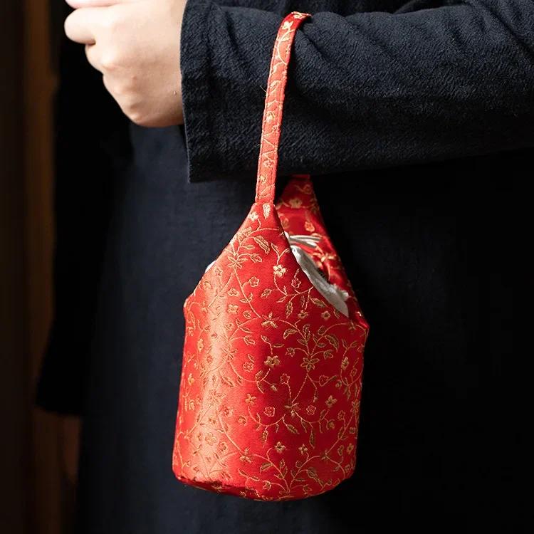 Embroidery Teaware Storage Bag Floral Pattern Cotton Teacup Protective Dustproof Pouch Accessory Outdoor Portable Drawstring Bag