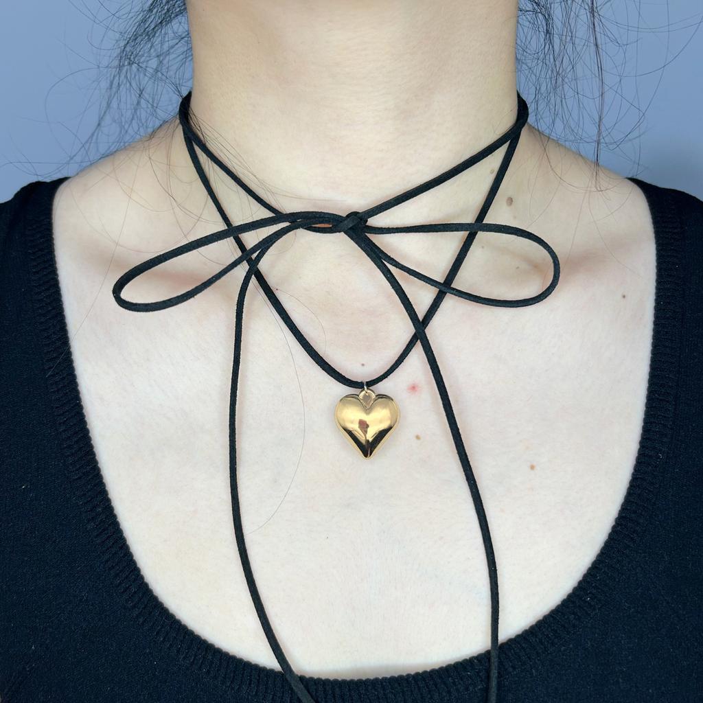 Item Jewelry Adjustable Fleece Rope Choker Women's Simple Personality Peach Heart Love Pendant Necklace