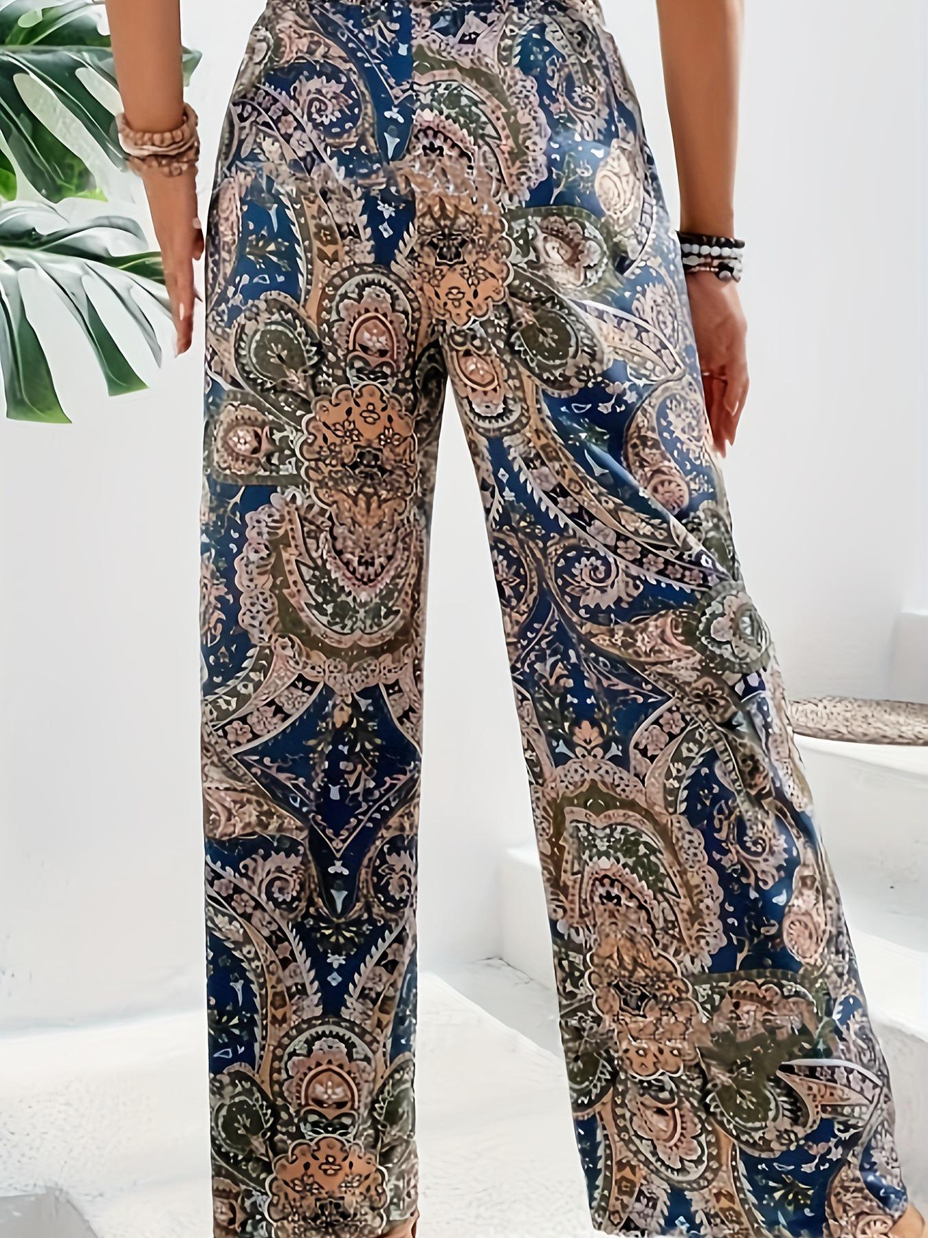 

Women s European-American Bohemian Paisley Wide-Leg Pants XL