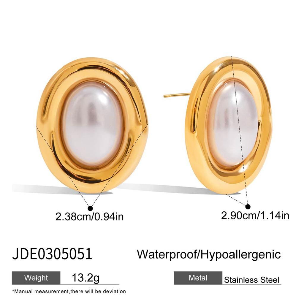 Youthway Luxury Style Oval Resin Pearl Earrings Stainless Steel Gold Color Plated Earrings Daily Commuter Jewelry Gift