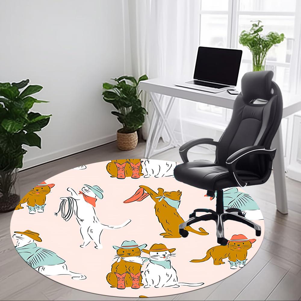 1pc Cowboys Cats Office Round Rug, Non-slip, Soft and Durable Office Rug for Interior Decoration, Perfect for Office, Beautiful Decoration Yy260323004
