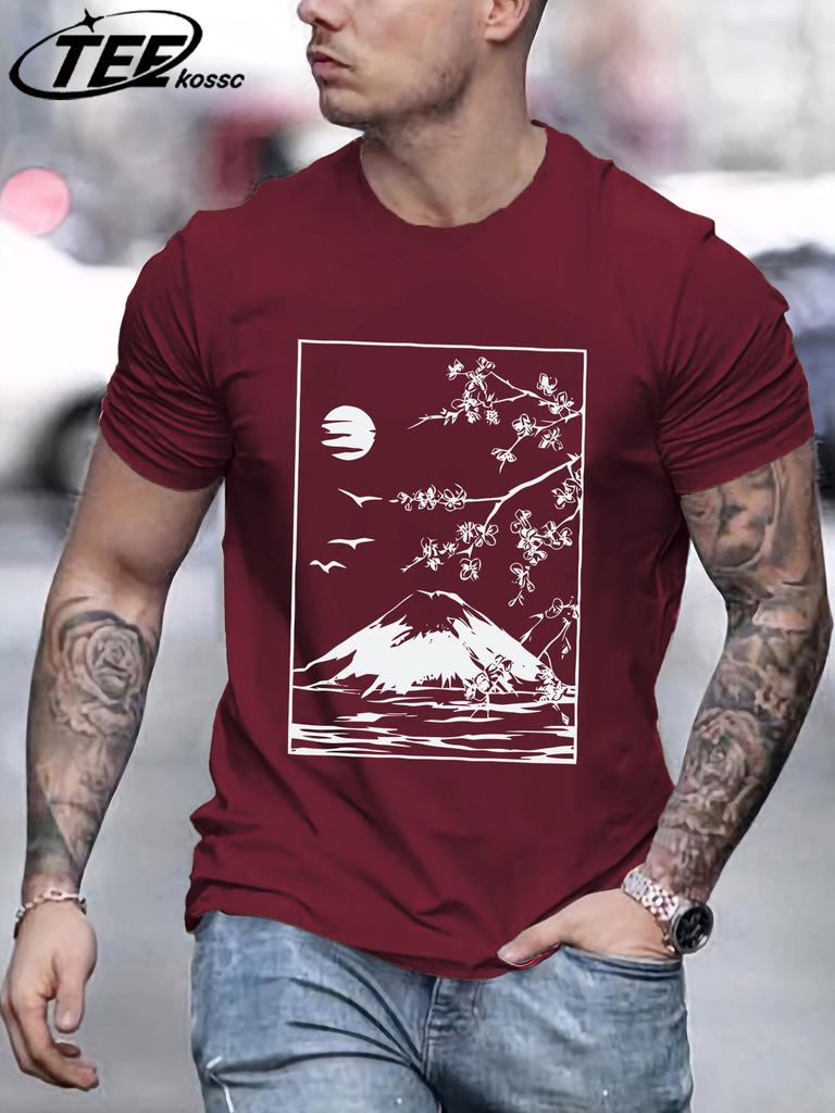 Cherry Blossoms In Mount Fuji Tee Shirts ONeck Loose Short Sleeve Trendy Cotton Sportswear Unisex Comfortable Summer TShirt