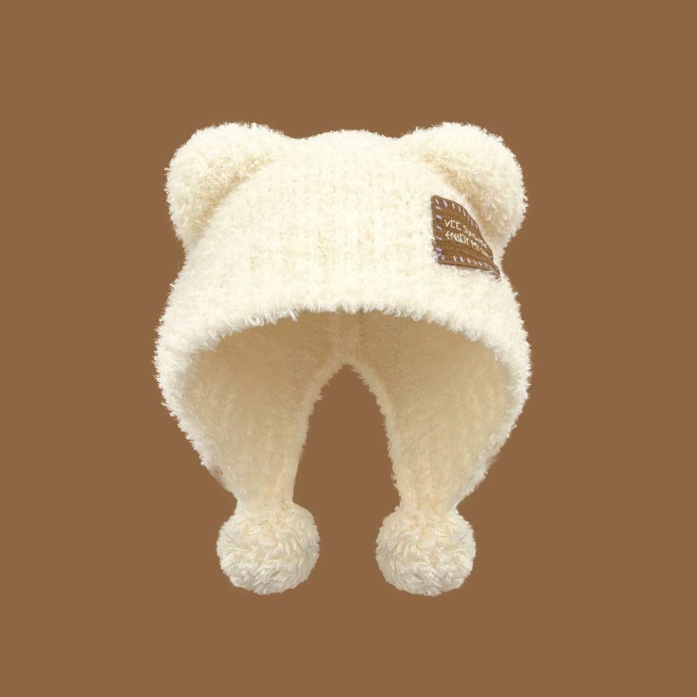 Bear Ears Little Bear Ears Hat Fluffy Winter Plush Hat Leisure Balaclava Hat  Female/Girls
