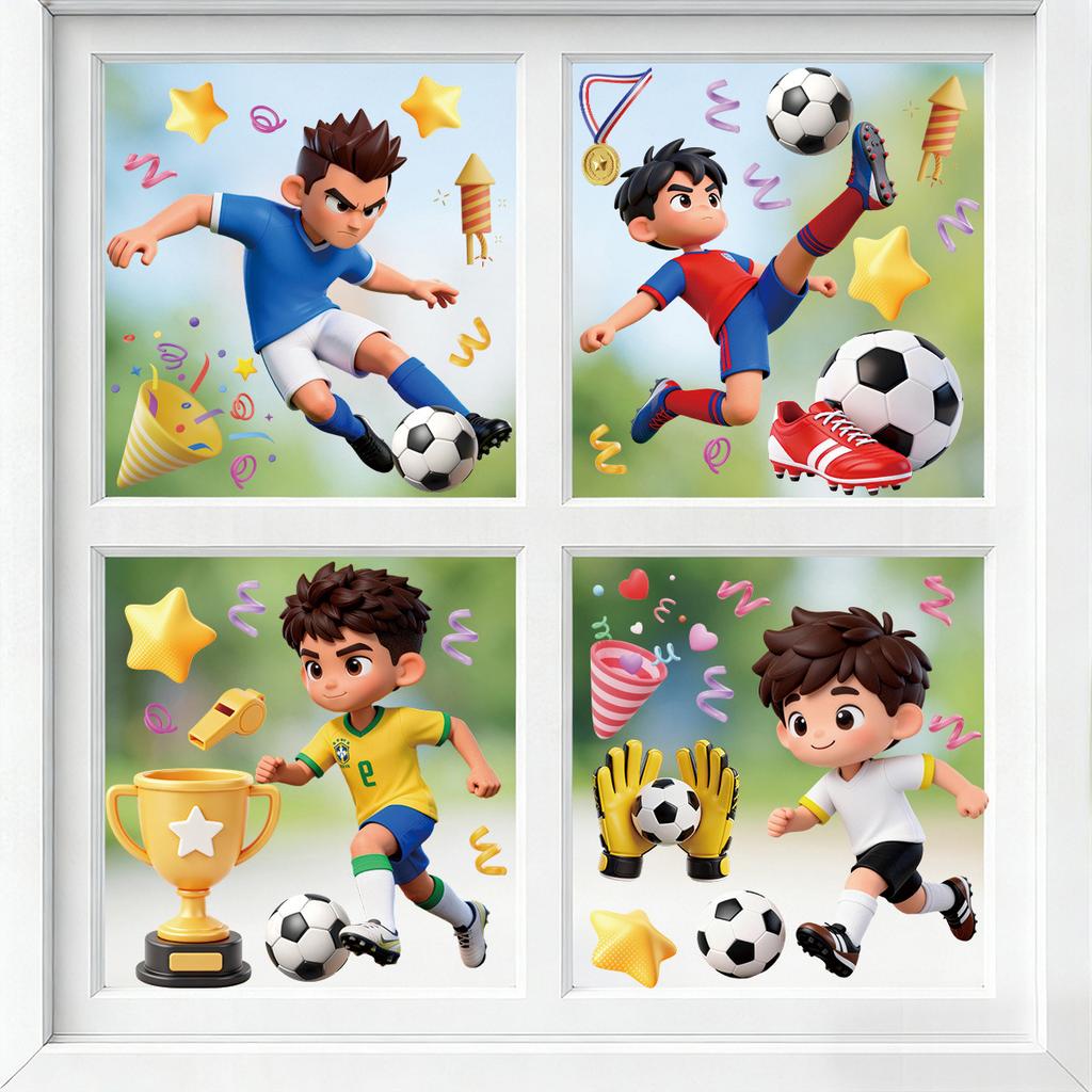 2026 World Cup USA Canada Mexico Boys Sports Static Cling Stickers, Soccer Elements No Trace Decals for Window Storefront Decoration