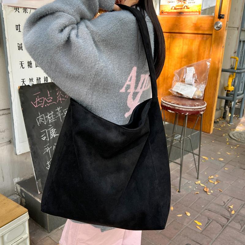 

Retro Suede Frosted Tote Bag Winter Simple Design Versatile Work Commuting Shoulder Bag Women s Large Capactiy Handbags чорний
