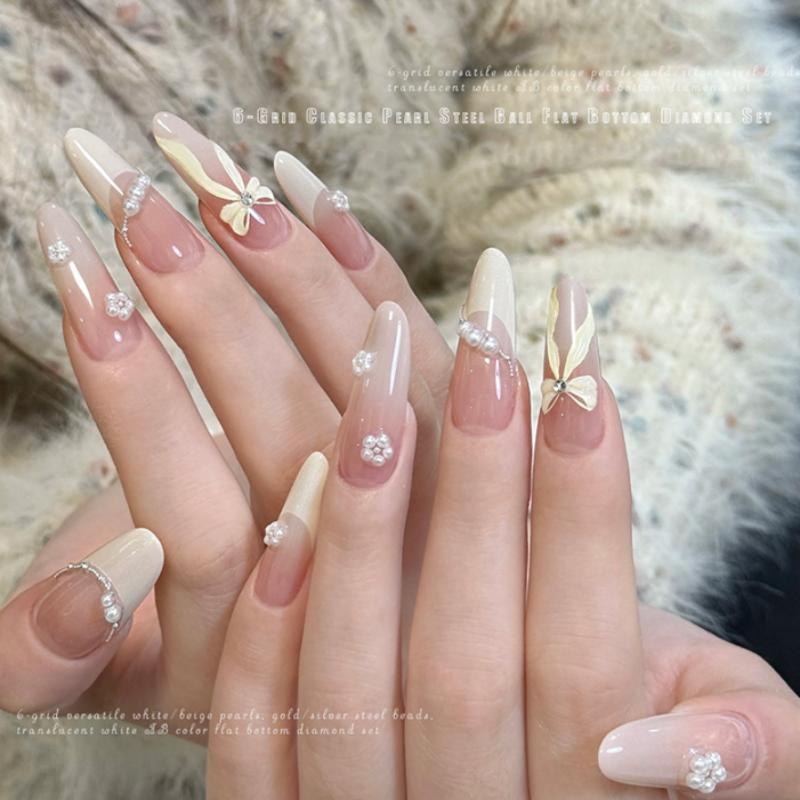 6 Grids Mix Mini Pearl Small Stainless Steel Caviar Beads Nail Art Rhinestones Nail Art Decorations Silver Gold Charm Gel Polish