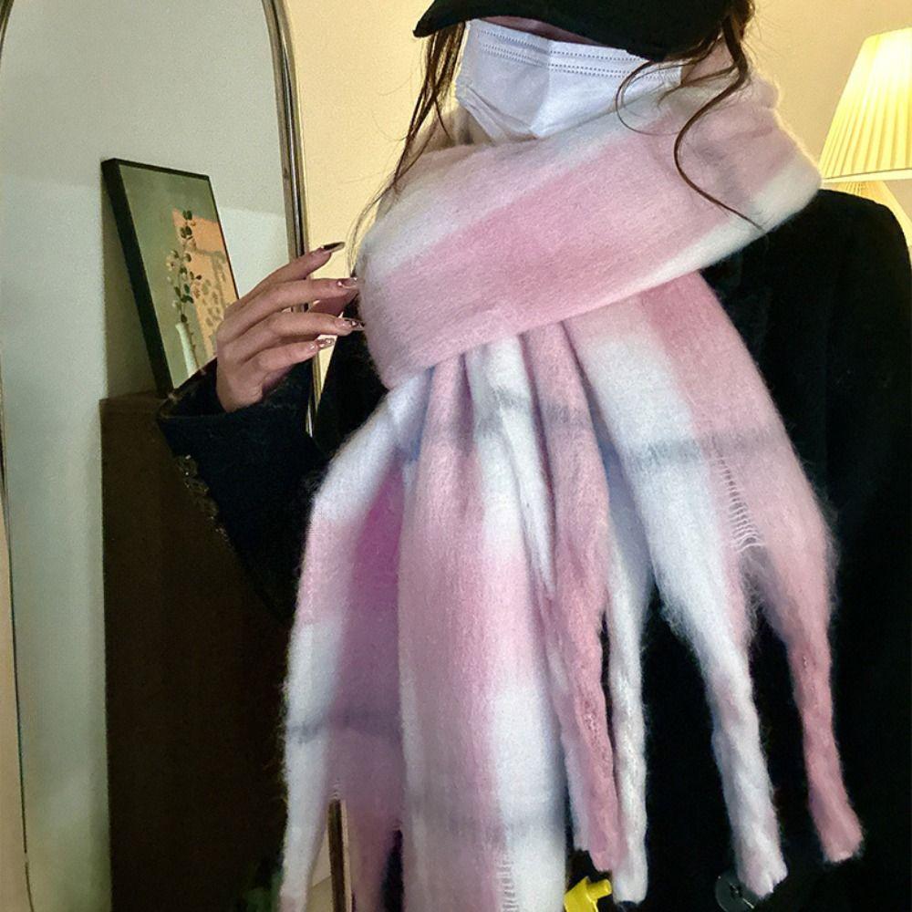 Korean Style Winter Cashmere Scarves Checkered Women Shawl Casual Wool Tassel Scarf Autumn