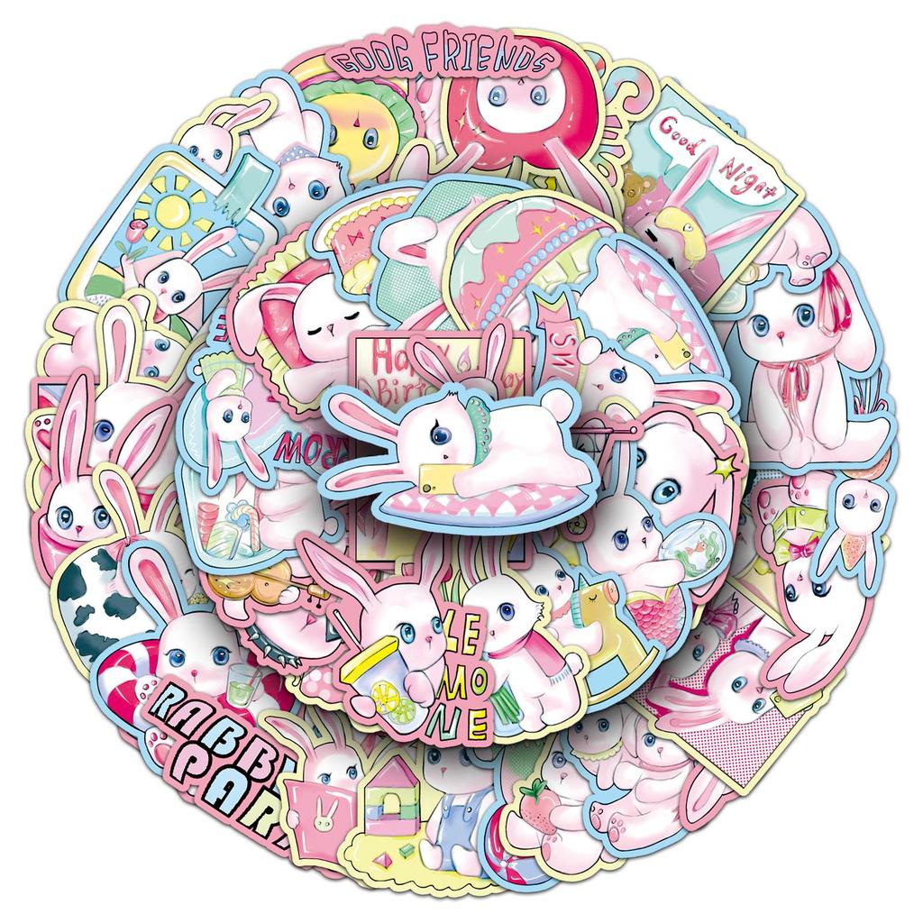 50 Cute Puffy Rabbit Stickers - Waterproof Cartoon Animal Decorations for Cup and Phone Cases