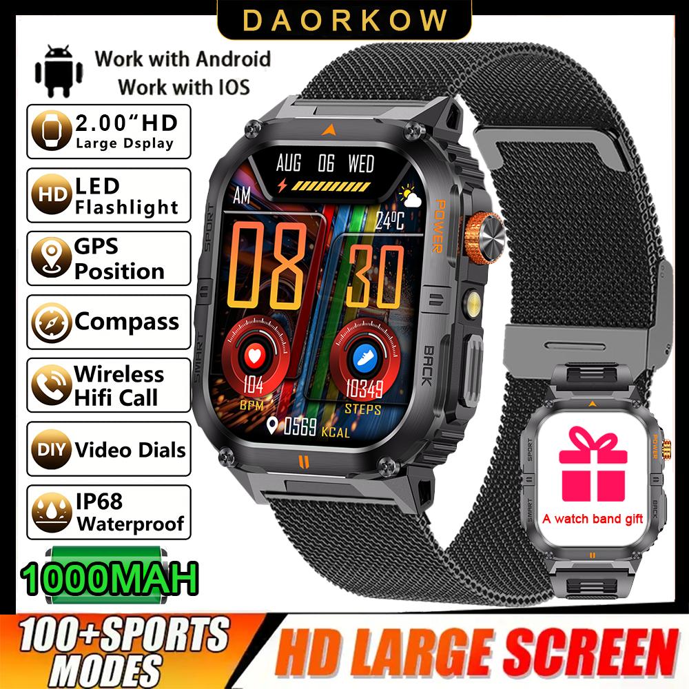 1000mAh Super Capacity Battery Adult Men Smart Watch 2.0-inch Large Screen Bluetooth Call IP68 Waterproof SmartWatch Sports