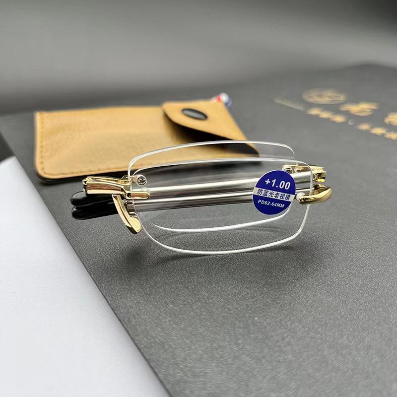 Fashion Metal Foldable Reading Glasses Ultralight Men Business Presbyopia Glasses Eyewear With Random Case +0.5to+4.0