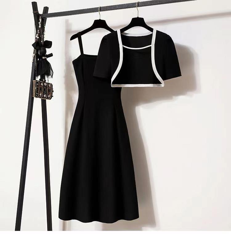 2023 Plus Size Women's Slimming Spaghetti Strap Dress & Cardigan Set