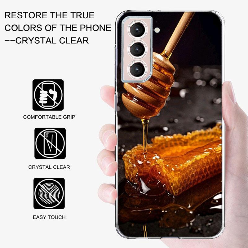 Golden Honey Dripping From Honeycomb Phone Case For Samsung Galaxy S25 Edge S24 S23 FE S21 S20 S10 Plus S22 S26 Ultra Cover Clea
