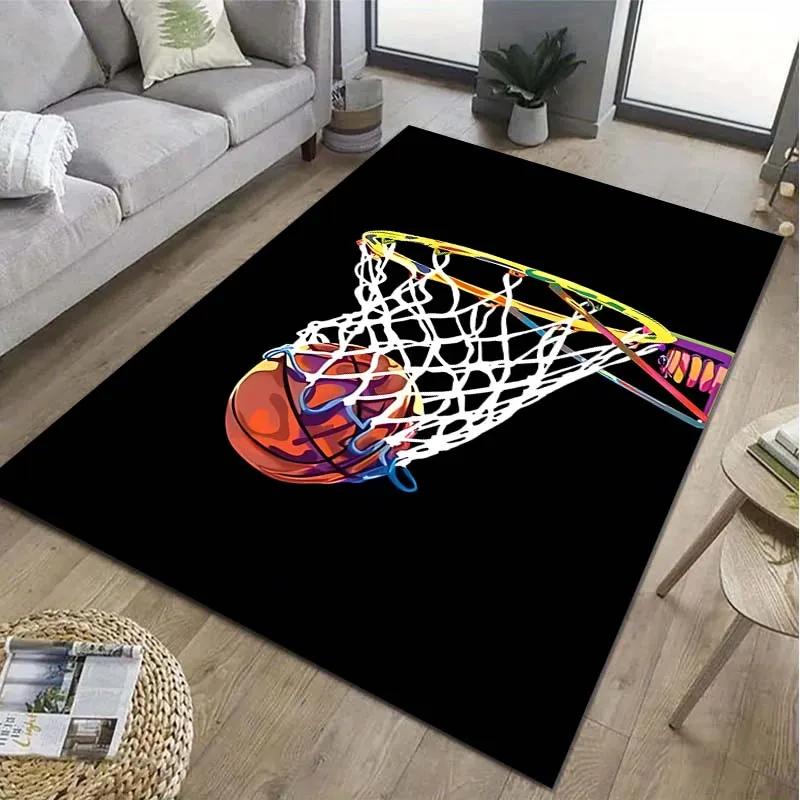 Basketball Hoop Art Pattern Area Rug Sports Carpet for Living Room Bedroom Game Room Non-Slip Floor Mat Home Decor Gift