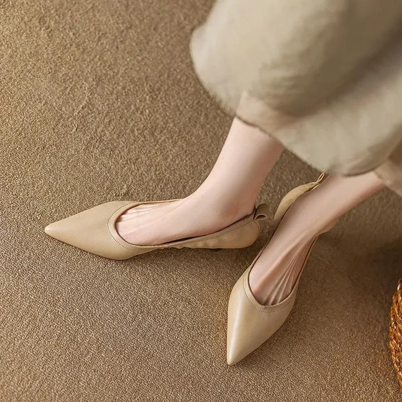 Fashion Women Shoes Fashion Elegant Office Shoes 2025 New Pointed Toe High Heels for Women Genuine Leather Retro Pumps Zapatos De Mujer