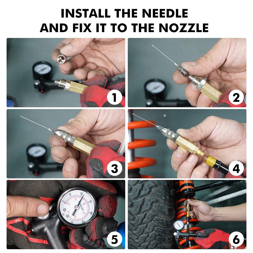 UTV Shock Absorber Airbag Filling Pump Nitrogen Needle Gauge Kit for Honda Yamaha Raptor Polaris RZR Can-Am X3 Snowmobile Truck