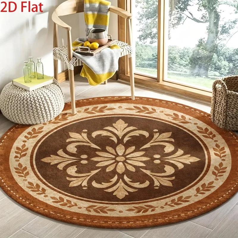 Soft Circle Rug 2D Flat Printing Buffalo Plaid Reindeer Carpet Flannel Warm Fluffy Cozy Christmas Tree Room Decor