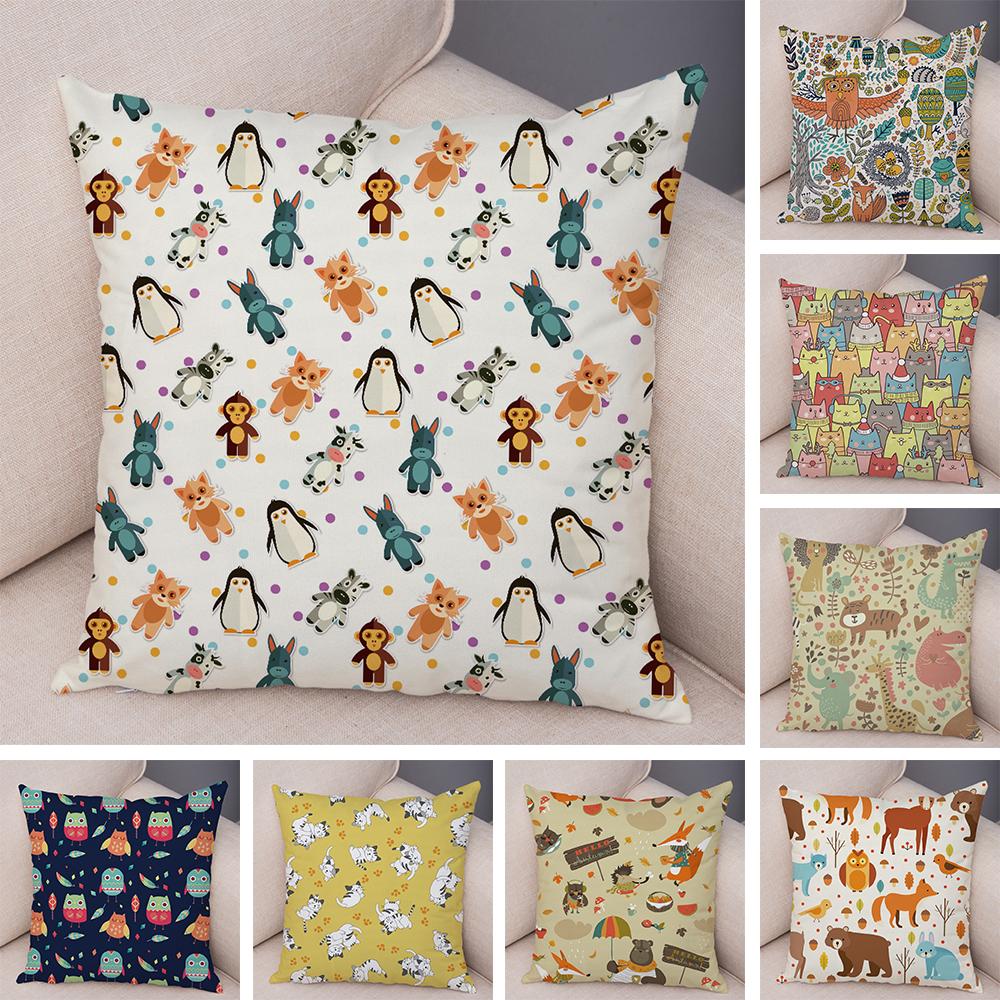 Cute Animal Pattern Cushion Cover Cartoon Friends Monkey Penguin Zebra Donkey Design Soft Square Pillow Home Decor Gift xcm