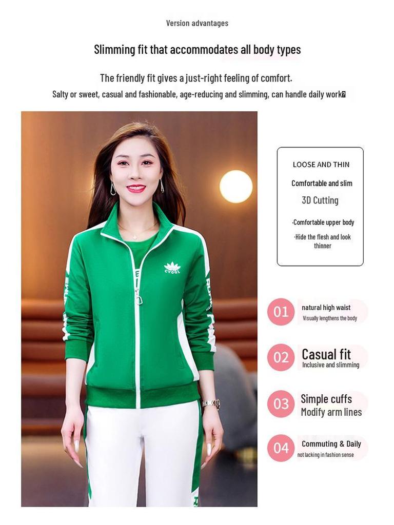 Bawełniany dres damski Woodpecker na wiosnę/jesień 2025: Modny Zestaw Trzech Elementów do Tańca Kwadratowego i Codziennego