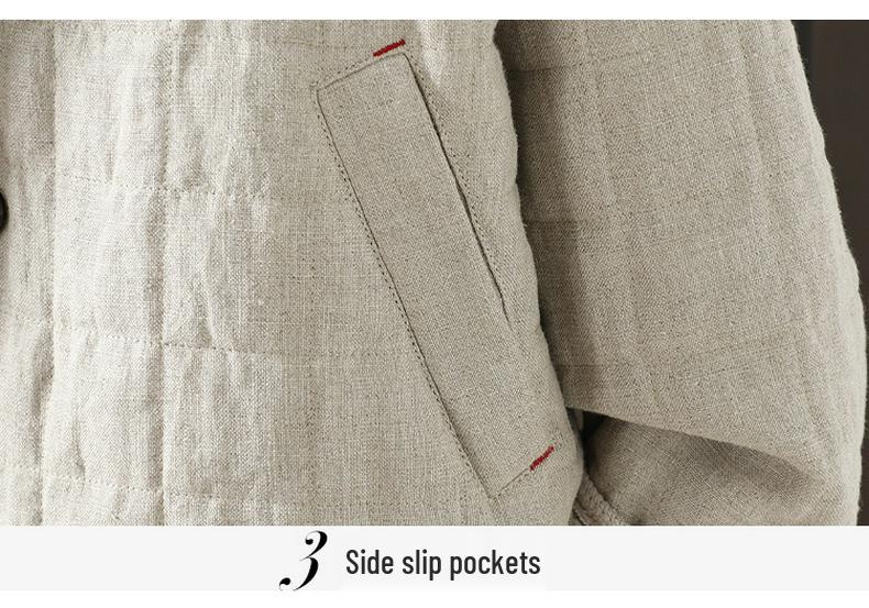 2025 Winter Quilted Retro Horn Button Cotton Linen Jacket