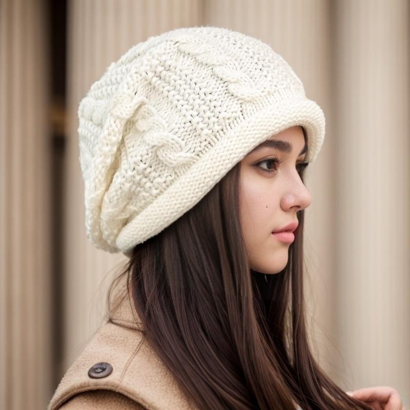 Women's European & American Fashion Wool Slouchy Hat - Warm, Cold-Proof, Versatile for Autumn & Winter, Fits Large Head Circumference