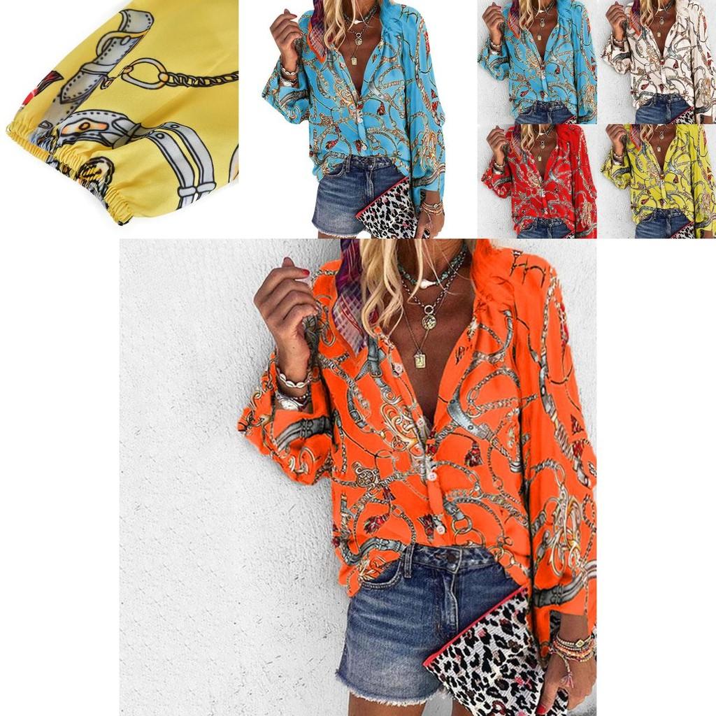 Stylish Ladies Casual Chain Print Long Sleeve Blouse For Office Wear