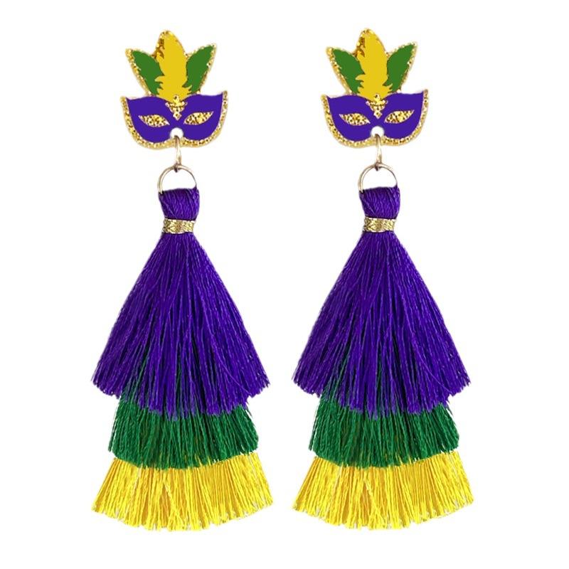 Mardi Gras Hoop Earring Feather Long Earring New Tassel Earring  Women