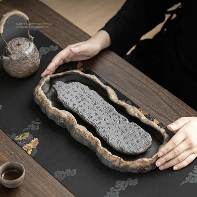 Creativity Tray Heart Sutra Tea Board Chinese Retro Pot Tray Ceramic Pot Bearing Dry Brewing Table Water Storage Type Teaware