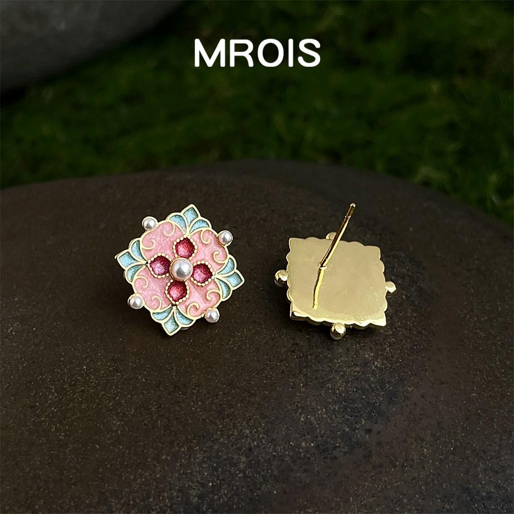 

18k Gold Plated Enamel Drip Glaze Retro Stud Earrings: Ethnic Color Block Luxury for Women