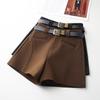 Women's 2024 High-Waist Khaki Wide-Leg Pants & A-line Shorts Set for Autumn/Winter