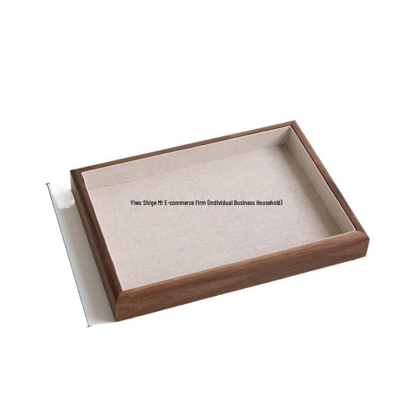 Black Walnut Metal Jewelry Tray with Linen Display for Rings
