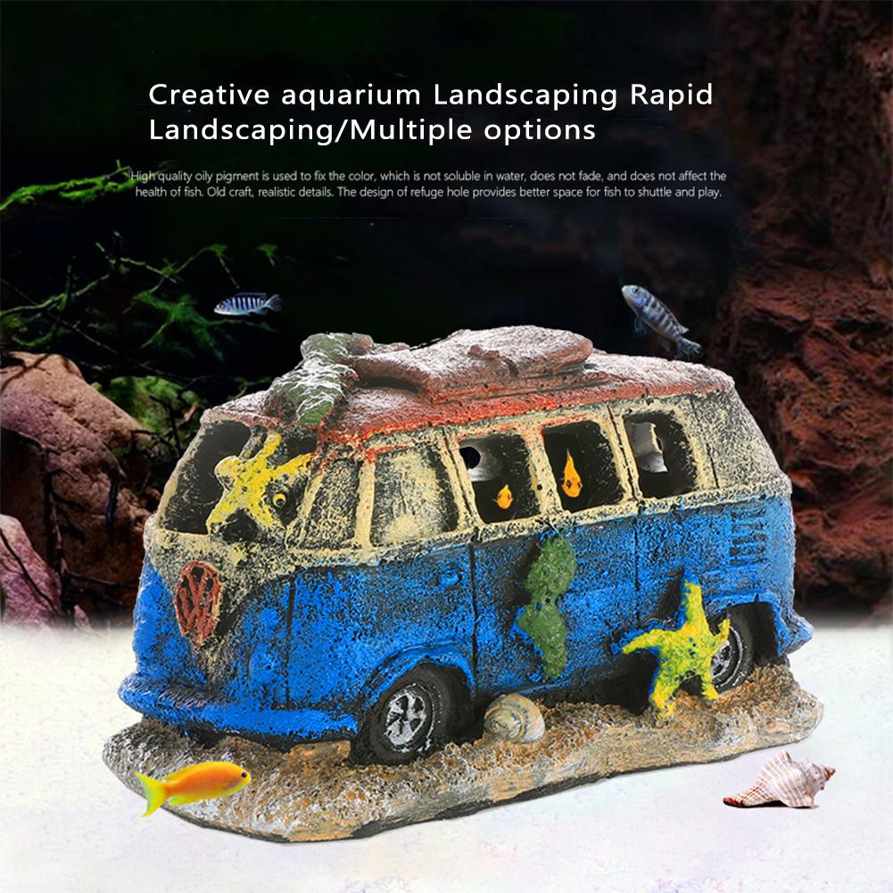 Résine Voiture Épave Aquarium Paysage Divers Styles Abri Polyvalent Poissons Crevettes Excellent Environnement de Reproduction Ornements d'Aquarium