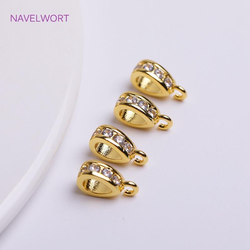 

18K Gold Plated Droplet Shape Pendant Bail Connector,Brass Inlaid Zircon Spacer Bead Hanger For Fashion Jewelry Making Findings 2 pieces
