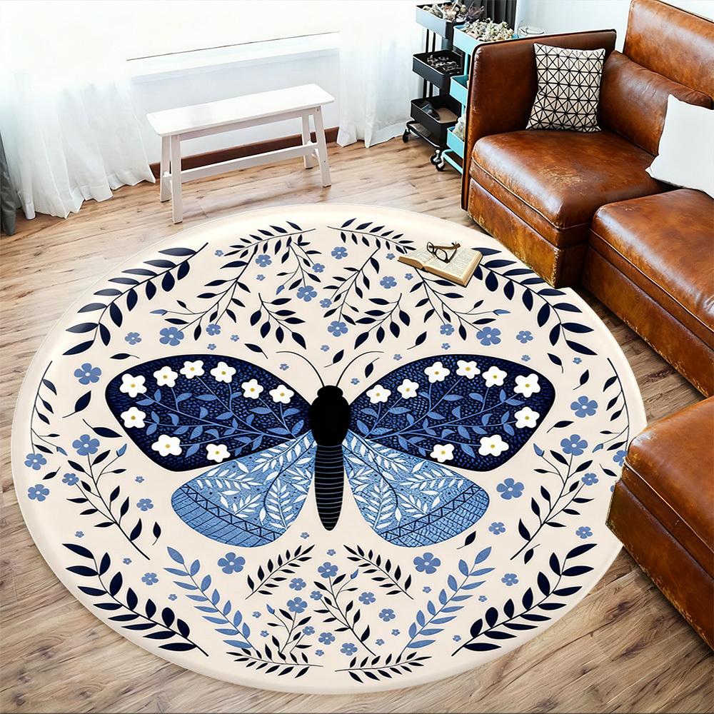 1pc Butterfly Floral Round Chair Mat Office Area Rug - Non-Slip, Floor Mat for Office, Bedroom, Ideal Home Decor Gift P0105085