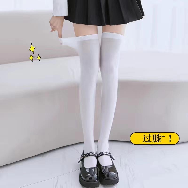 Knee socks spring and summer thin velvet leggings children's white stockings long tube black jk thigh high tube