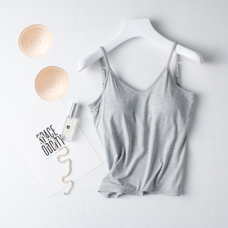 Women's Modal Camisole Tank Top with Built-in Padded Bra,Wireless Seamless Bra-T,Backless Slim Basic Undergarment Sleeveless Layering Vest