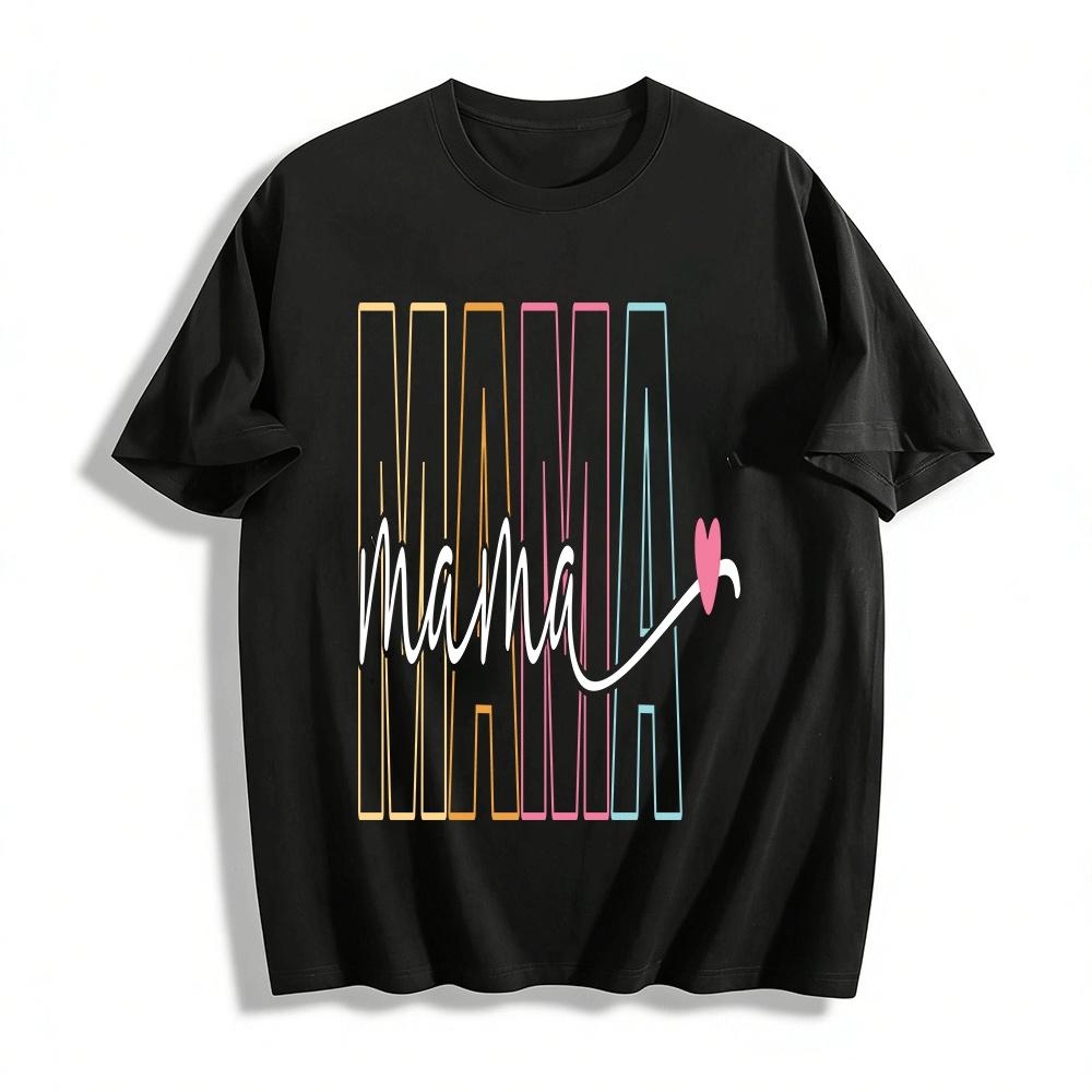 

Color Block MAMA Print Casual Short Sleeve Tops For Women Pure cotton T-shirt XXS