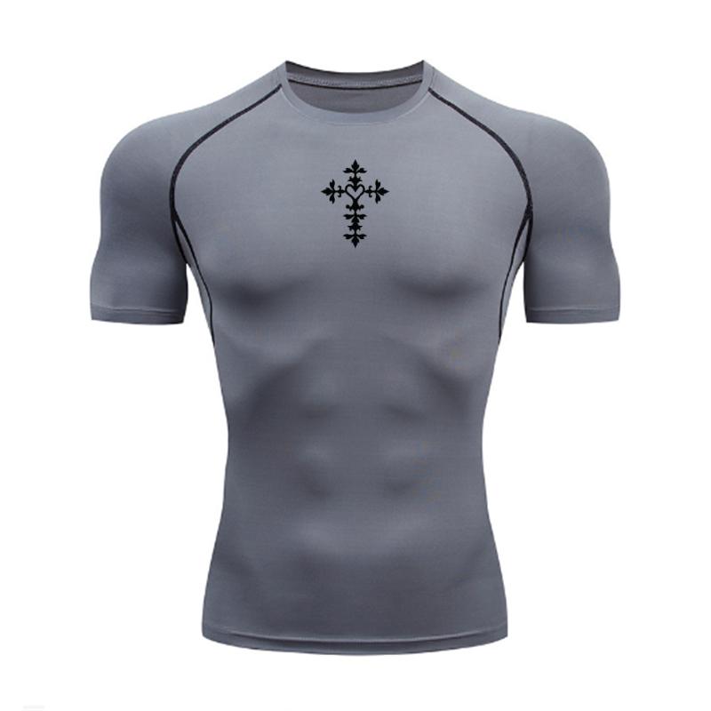 Summer Sweat-Absorbent Jogging Cycling Outdoor Men's Sports Compression T-shirt Gym Running Speed Drying Short Sleeved Casual Top