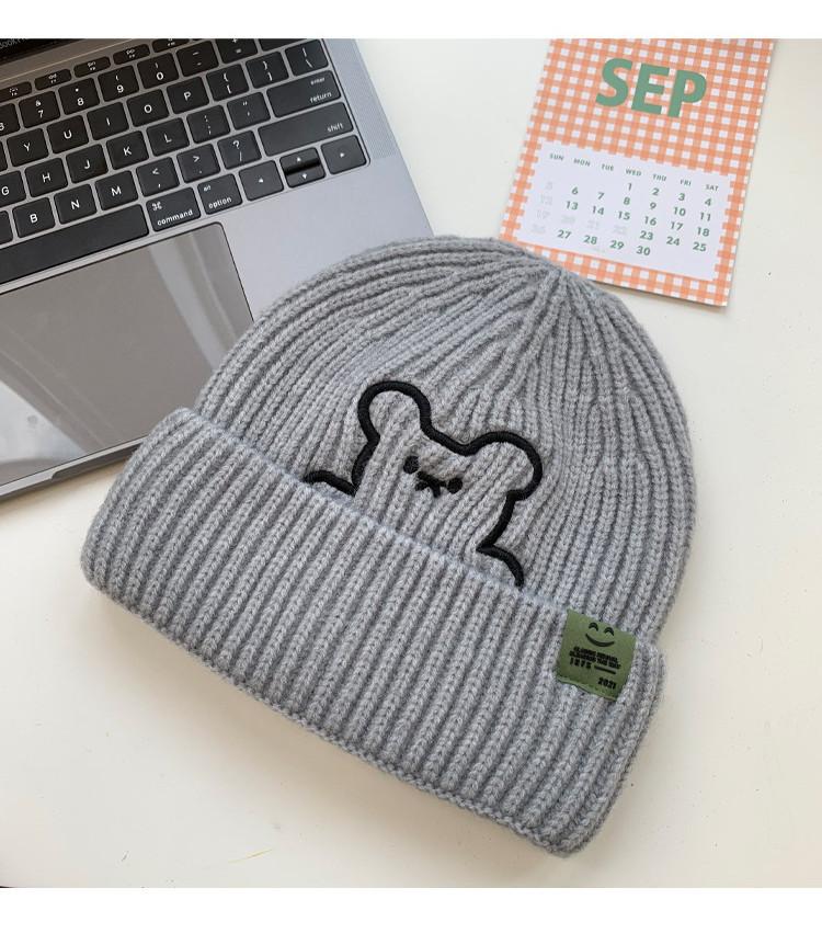 Deepsea Cute Bear Embroidered Knit Hat Korean Style Thickened Ear Protection Cold Hat For Women